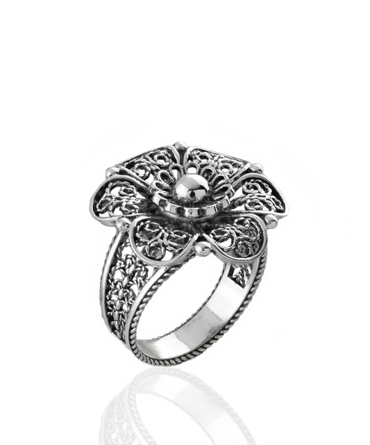 Daisy Flower Filigree Art Women Sterling Silver Statement Ring