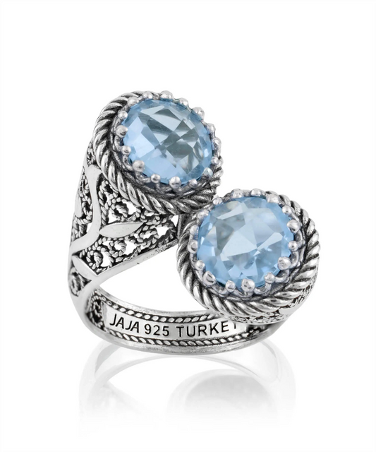 925 Sterling Silver Women's Bypass Ring with Sky Blue Topaz Gemstone - Perfect for Any Occasion