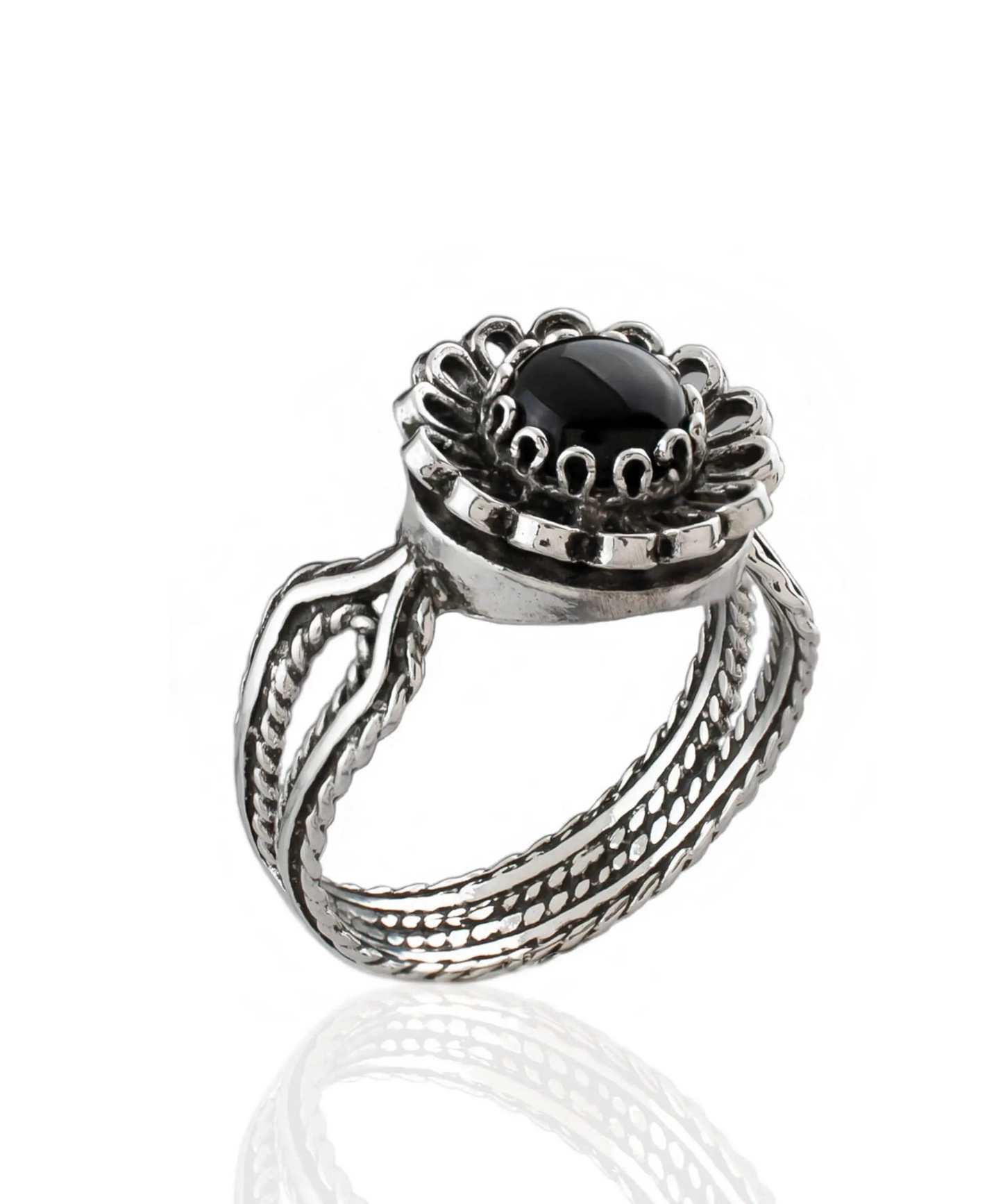 Black Onyx Gemstone Sterling Silver Women Cocktail Ring