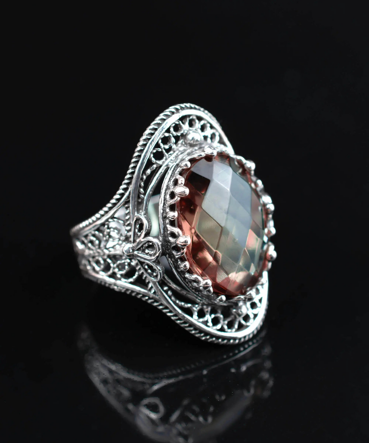 Alexandrite Gemstone Filigree Art Woman Silver Statement Ring