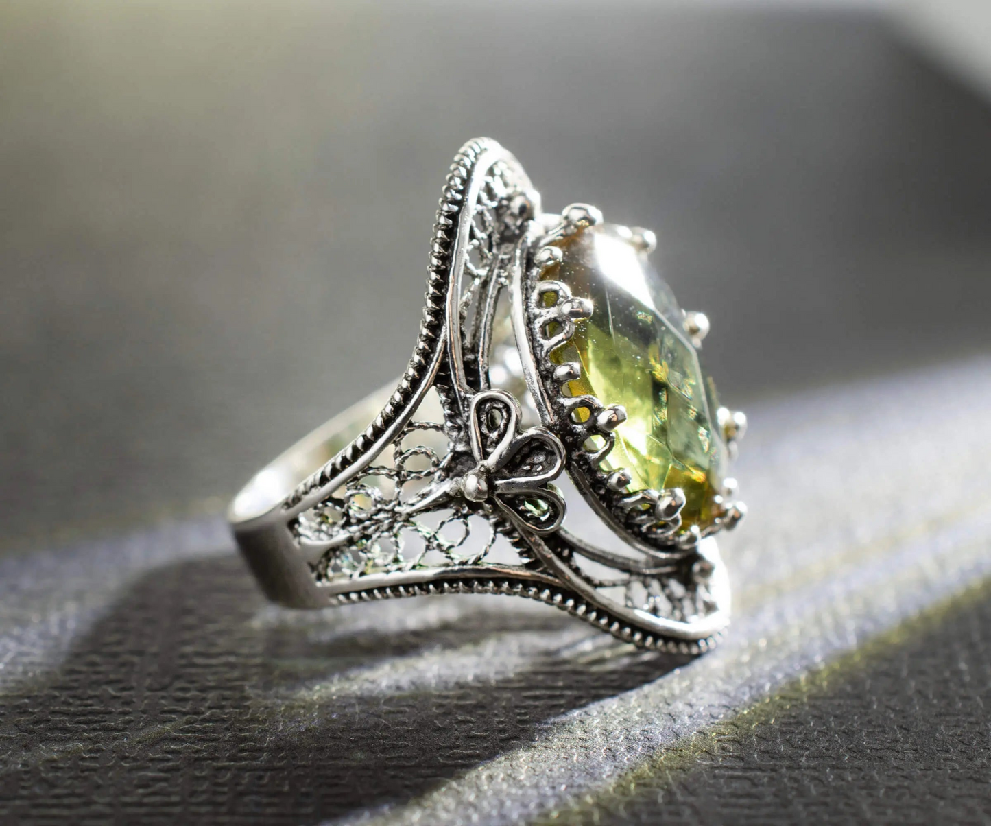 Alexandrite Gemstone Filigree Art Woman Silver Statement Ring