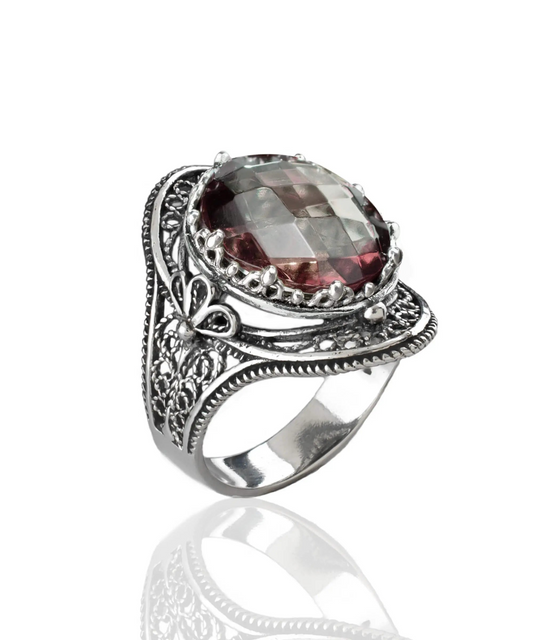 Alexandrite Gemstone Filigree Art Woman Silver Statement Ring